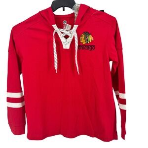 NWT Chicago Blackhawks Hoodie‎ Women Large NHL Red Lace Up Long Sleeve Light